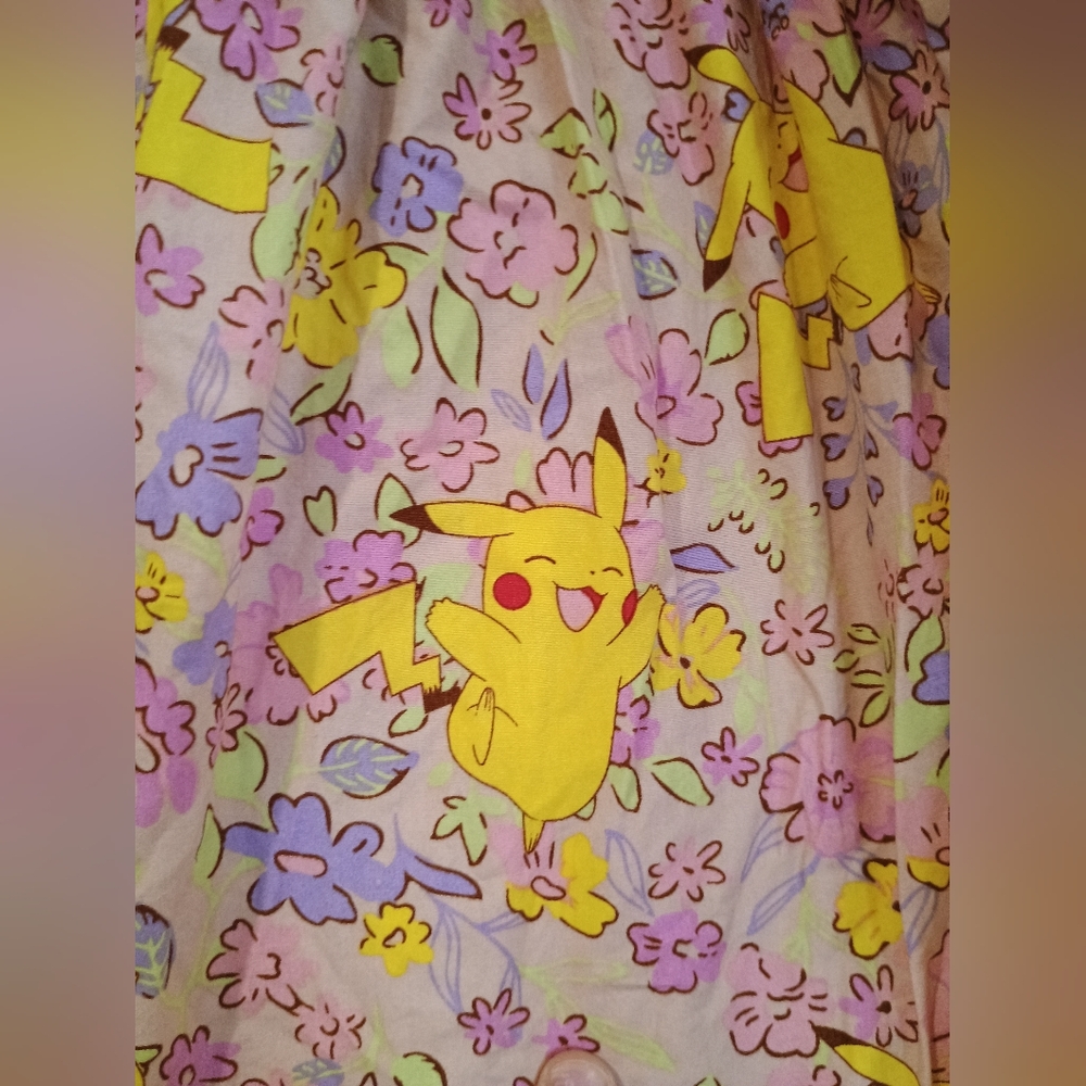 Pokemon Pikachu Floral Dress Size M 8 Smocked Square Neck Flutter Sleeve Dress - Picture 3 of 5
